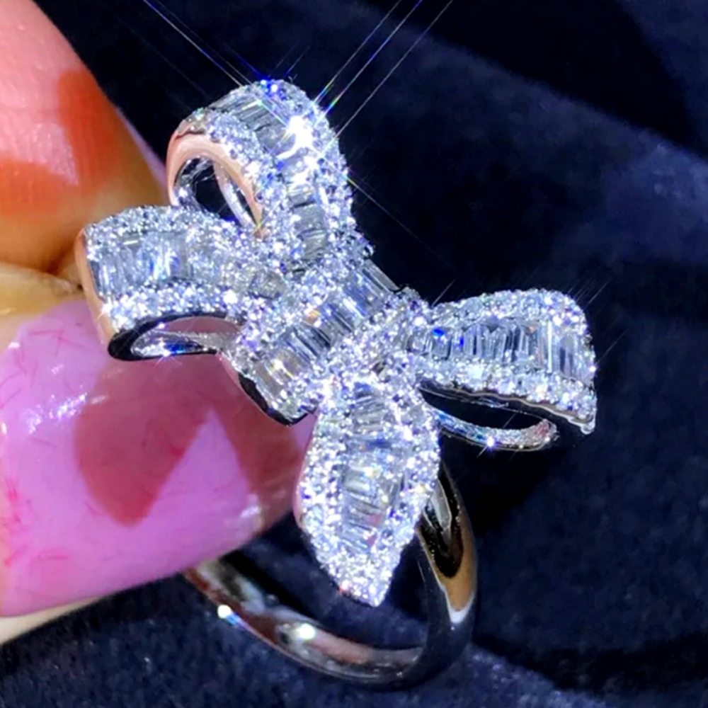 Sterling bow knot zirconia ring